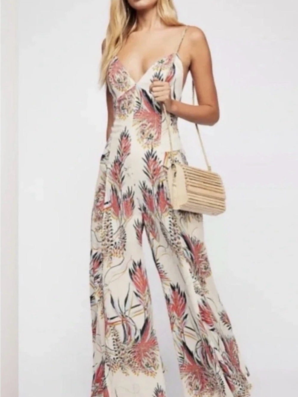 Free People Birds of Paradise Wide-Leg Jumpsuit with Spaghetti Straps sz 4